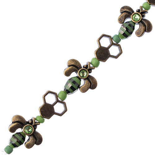 5 inch Bead Strand Honeycomb and Bees Green and Black Antique Bronze Details image