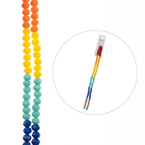 Crystal Lane DIY Designer 7in Double  Bead Strand Glass Faceted Rondelle Opaque Rainbow Mix 4x6mm image