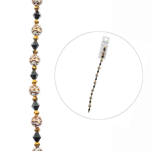 Crystal Lane DIY Designer 7in Bead Strand Glass Etched Gold on White and Black Assorted image