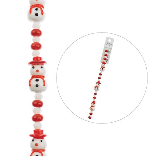 Crystal Lane DIY Designer Holiday 7in Bead Strand Glass Red Hat Lampwork Snowman with Rounds image