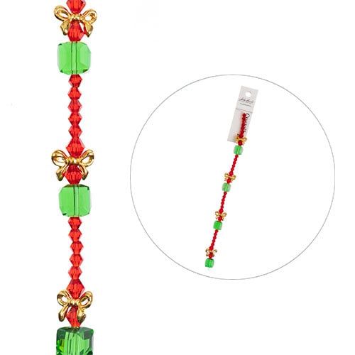 Crystal Lane DIY Designer Holiday 7in Bead Strand Glass Crystal and Metal Green Present Stack image