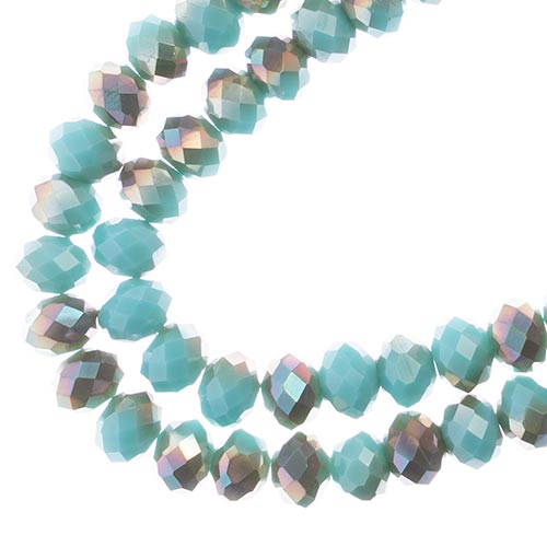 Crystal Lane Rondelle 2 Strand 7in (apx58pcs) 6x8mm Op. Turquoise Blue w/Half Champagne Luster image