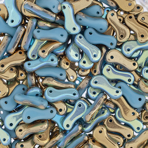 Czech Glass Bead Link 3x10mm Blue Turquoise/ Golden Rainbow Fullcoat image