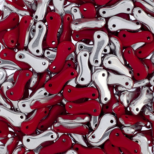 Czech Glass Bead Link 3x10mm Red Opaque/ Silver Labrador Halfcoat image