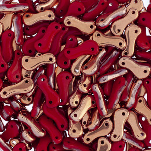 Czech Glass Bead Link 3x10mm Red Opaque/ Capri Gold Halfcoat image