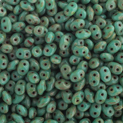 Matubo Czech Superduo 2-Hole 100g Turquoise Green/ Senegal Brown Violet 63130-15695 image