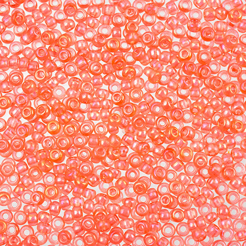 Czech Seed Beads apx 24g Vial 10/0 Transparent Salmon Pink Rainbow AB image