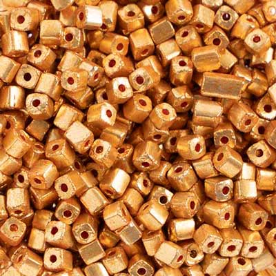 Czech Square Beads 3.4x3.4mm Metallic Gold Terra Color image