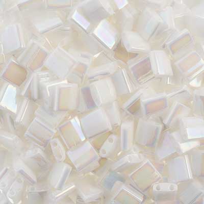 Miyuki TILA Bead 5x5mm 2 Hole White Pearl Opaque AB image