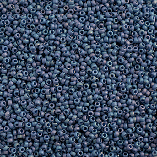 Miyuki Seed Bead 15/0 apx 22g Frosted Glazed/ Rainbow Navy Blue Matte AB image
