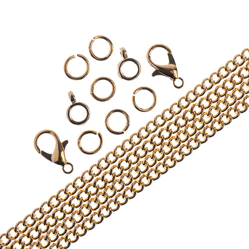 36in Chain and Findings Set- 3mm Curb Chain Includes Clasp/ Jump Rings/ Bails in Gold image