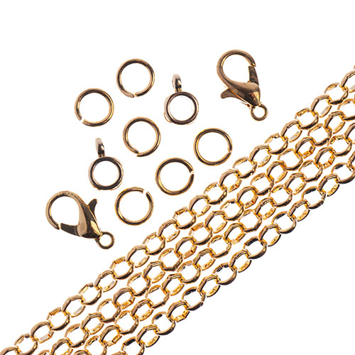 36in Chain and Findings Set- 4mm Rolo Cable Chain Includes Clasp/ Jump Rings/ Bails in Gold image