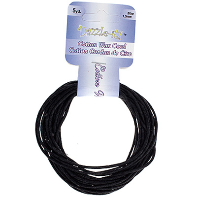Dazzle-It Cotton Wax Cord 1.5mm Round Black 5yds image