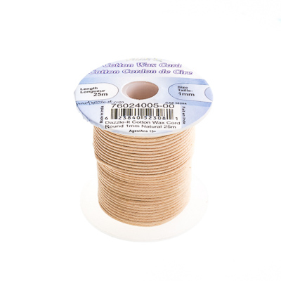 Dazzle-It Cotton Wax Cord 1mm Round Natural 25m Spool image
