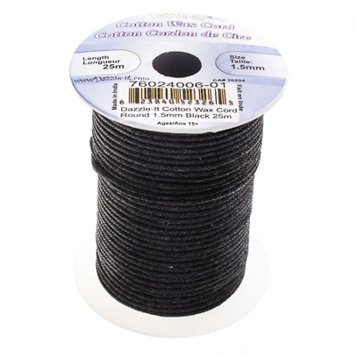 Dazzle-It Cotton Wax Cord 1.5mm Round Black 25m Spool image