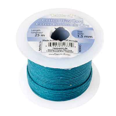 Dazzle-It Cotton Wax Cord 1.5mm Round Blue Turquoise 25m Spool image