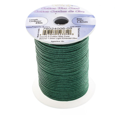 Dazzle-It Cotton Wax Cord 1.5mm Round Light Emerald 25m Spool image